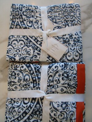 2 Pottery Barn Clarissa standard  quilted shams blue orange  New w tags-image