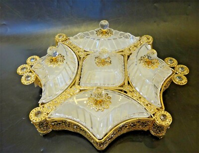Large Sectional Serving Tray w/ 5 Snack Dish Dip Bowl - Filigree Dessert Platter-image