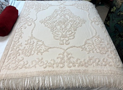 Madison Park Mila 100% Cotton Throw Chenille Style Blush Blanket Fringe 51 x 62-image