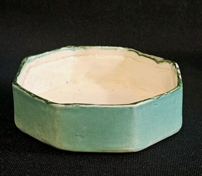 A Vintage Studio Pottery Hexagon Shaped Trinket Dish in Duck egg Blue-image