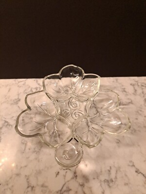 Vintage Clear Glass Serving Plate Leaf Shaped Olive Relish Dish Dip Bowl EXC CON-image