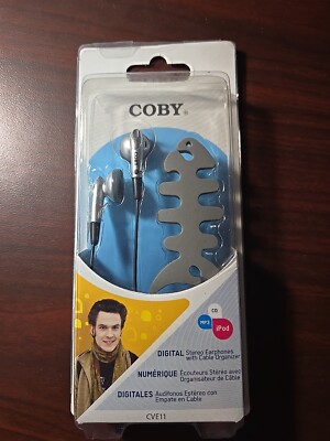 Coby CVE11 Headphones - Silver Digital Stereo headphones 3.5mm Lshape Port NIB-image