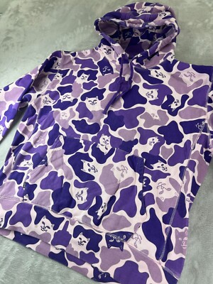 Rip N Dip Lord Nermal Cat Camo Hoodie Sweatshirt Men’s Size L/XL Purple Pocket-image