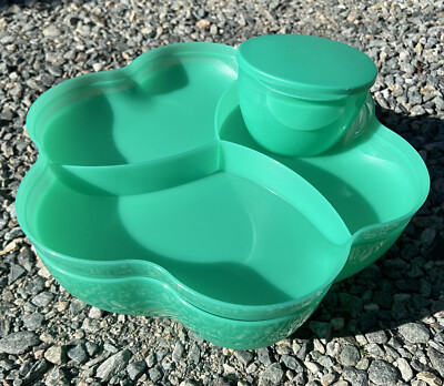 Vintage Tupperware Green Chip & Dip Serving Tray Set 1.5 Gallon # 4624 A-2 ✅-image