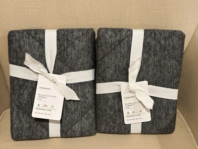 S/2 Pottery Barn Belgian Flax Linen Jersey Standard Comforter Sham Charcoal NEW-image