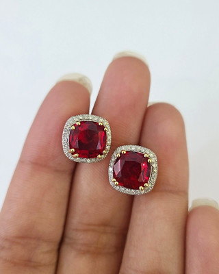 10k Yellow Gold Square Diamond Earrings Real Screw-Back Women Men studs-image