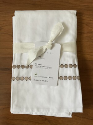 Pottery Barn Pearl Dot  Sham - Simply Taupe - White Organic Cotton-NWT- Euro-image