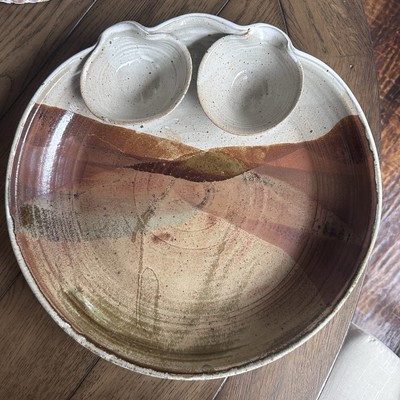 Macy Dorf Ceramic Pottery Stoneware Chip And 2 Dip Large Serving Bowl 15”-image