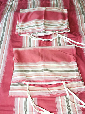Pottery Barn Queen Full Duvet Cover & 2 Pillowshams Pink Green Cream Stripe SET-image