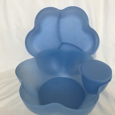 Tupperware Large Blue Flower Shape Chip Veggie Dip Bowl Set 4 pieces #4624A-image