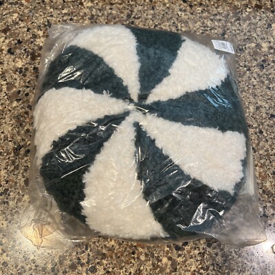 Pottery Barn Cozy Teddy Green Peppermint Twist Candy Shaped Christmas Pillow NWT-image