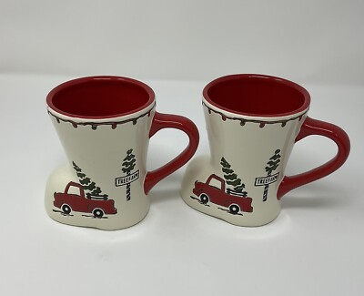 Potter's Studio Red Truck w/Christmas Trees Boot-shaped Coffee Mug Holiday 12 oz-image