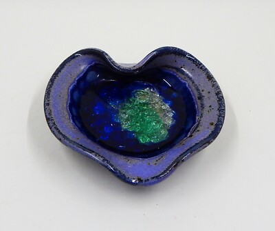 Studio Art Pottery Small Crystalline Glaze Trinket Dish Ashtray Blue Green-image