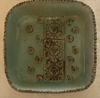 Art Studio Handmade Pottery Sun Faces Jewelry Candy Coffee, Table Dish READ MORE-image