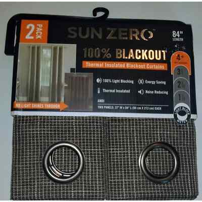 SUN ZERO 100% Blackout Panels Brown Checked Thermal Insulated Noise Reducing 84