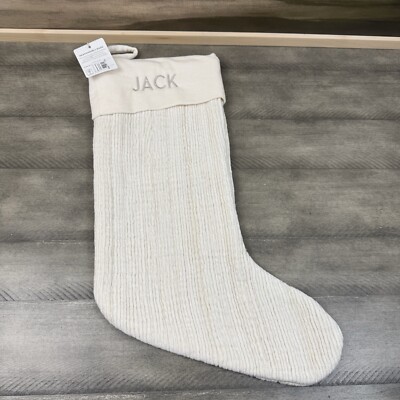 Pottery Barn Textured Chenille Christmas Stocking Ivory Monogrammed NWT-image