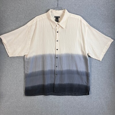 Roevelle 100% Silk Dip Dyed Shirt Men's Size 2XL Short Sleeve Light Beige Gray-image