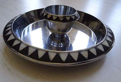 Large Towle Silver Metal Platter Dip Tray Mother of Pearl Inlay 13