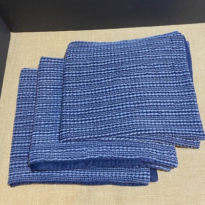 Pottery Barn Set of 3 Honeycomb Waffle Cotton EURO Sham Midnight Blue Breathable-image