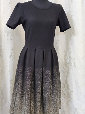 Lularoe Amelia Black Ombre Dress Dipped In Gold Flakes, Large Pre-owned.-image