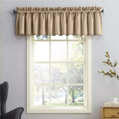 Sun Zero Seymour Room Darkening Rod Pocket Taupe Window Valance 54