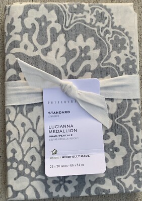 Single Pottery Barn Lucianna Medallion Pillow Sham Standard Percale Gray 26x20-image