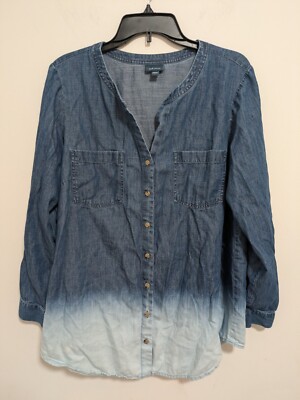 J. Jill Denim Ombre Chambray Dip-Dyed Tunic Top LARGE Cottagecore Spring Preppy-image