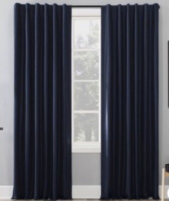 Sun Zero Evelina Faux Dupioni Silk Thermal Extreme Blackout Curtain Navy 63”x50”-image