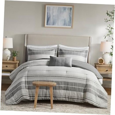  King Comforter Set Stripes Comforter for King Size King/Cal King Grey/Multi-image