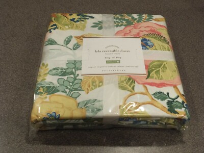 NEW 6PC Pottery Barn Lyla Garden Reversible King Duvet Set 5 Shams Poppy Floral-image