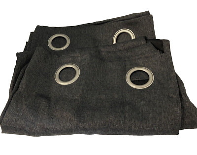 Ikea Sun Zero Emory Gray 2 Pc RoomDarkening Grommet Curtain Panels Each 26 x63-image