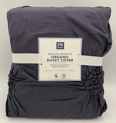 Pottery Barn Teen Ruched Rosette Duvet Cover Vintage Ebony Full Queen -image