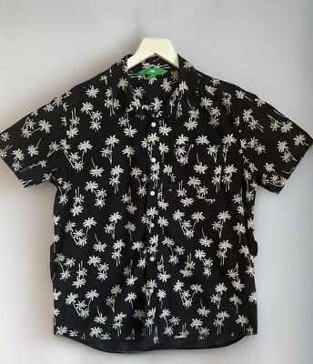 Hawaiian Black Short Sleeve Button-Up Shirt Palm Tree Print Men’s-image