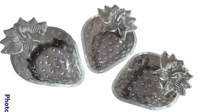Lot 3 Studio Nova Winter Strawberry Shaped Glass Candy Dish Clear Glass 7x5in-image