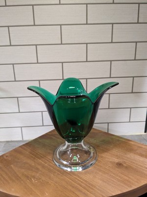 Handmade Green Glass Tulip Shaped Vase or Votive by Studio Nova-image
