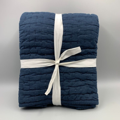 Pottery Barn Pick Stitch Quilt Sham Midnight Blue King #H655-image