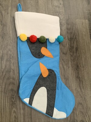 Pottery Barn Kids Christmas Stocking Blue Felt Penguins 17” 2008-image