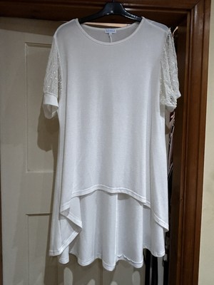 Blue Vanilla Dip Hem Jumper With Lace Sleeves Size L Bnwot-image