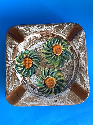 Vtg Mid Century Italy Studio Pottery Ashtray Catchall Bitossi ? Textured Flowers-image