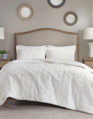 Twin Arya Medallion Ultra Plush Comforter Mini Set Faux Fur White Madison Park-image