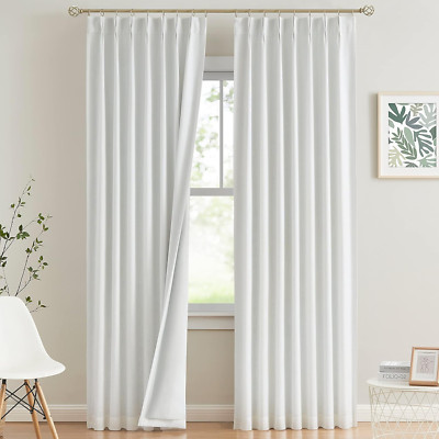 White Pinch Pleated Full Blackout Curtains Thermal Insulated Window Curtains 90 -image
