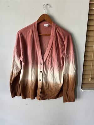 J. Jill Dip Dyed Sunset Ombre Button Up Cardigan Sweater Womens Large Multicolo-image