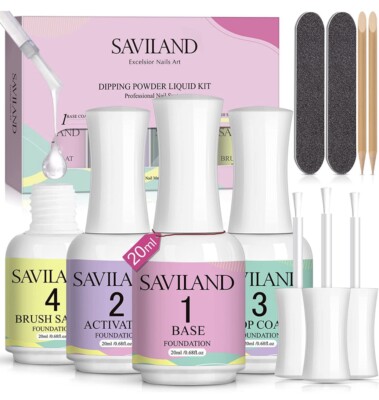 Saviland Dip Powder Liquid Set - 20Ml Large Capacity Dip Powder Base Activator-image