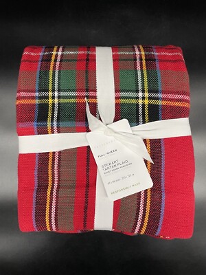 POTTERY BARN STEWART TARTAN PLAID FULL / QUEEN DUVET & 2 STANDARD SHAMS NWT RED-image
