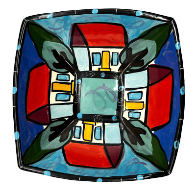 Signed Freddie Mac Studio Art Pottery Urban Colorblock Square Centerpiece Bowl-image