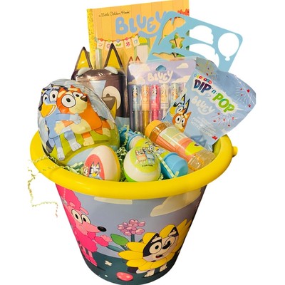 Bluey large Easter basket, bundle with Bluey baby race, book, chalk, dip and pop-image