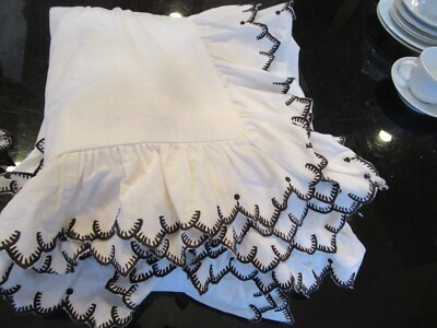 Pottery Barn white black embroidered full queen duvet 1 standard sham photo smp-image