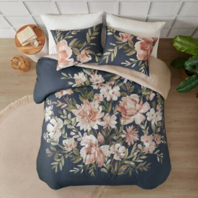 MADISON PARK CAMILLA 3 PIECE DUVET COVER SIZE FULL/QUEEN COLOR  NAVY NIP -image