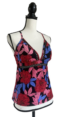 DIP Floral Multi-Color Tankini Swimsuit Top Women’s Sz M/L Adjustable-image