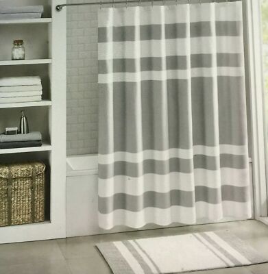 Madison Park Shower Curtain W Scotchgard Gray White Striped 72x72-image